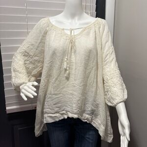 Max Edition Cream Wool Viscose Blend Blouse with Lace Sleeves